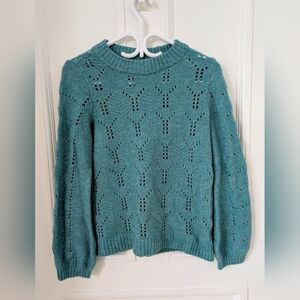 GAP Teal Open-Knit Crewneck Sweater